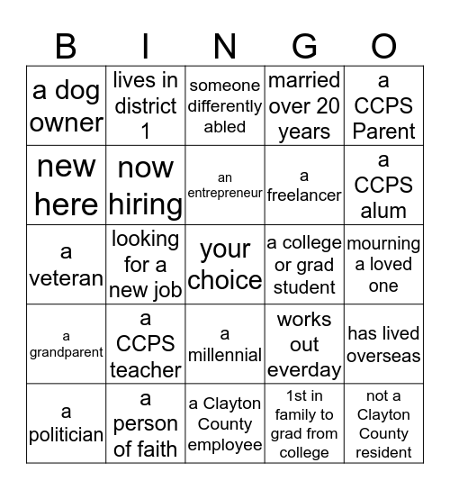 Hi District 1, mingle and match! Bingo Card