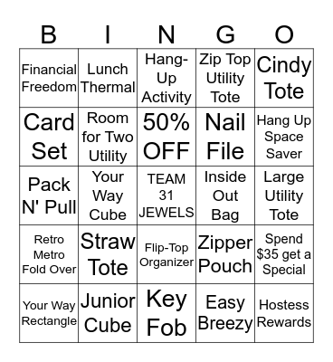 THIRTY-ONE GIFTS Bingo Card