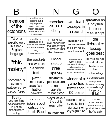 ACF Nationals Bingo Card