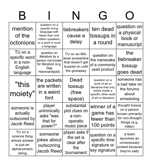 ACF Nationals Bingo Card