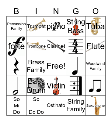 2nd Grade Music Bingo Card