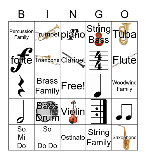 2nd Grade Music Bingo Card