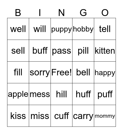 Double Consonants Bingo Card