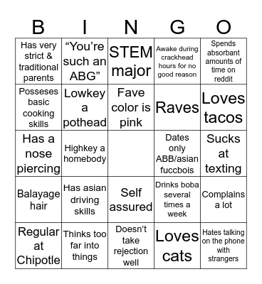 Trisha Bingo Card
