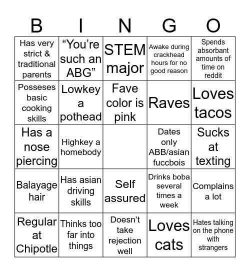 Trisha Bingo Card