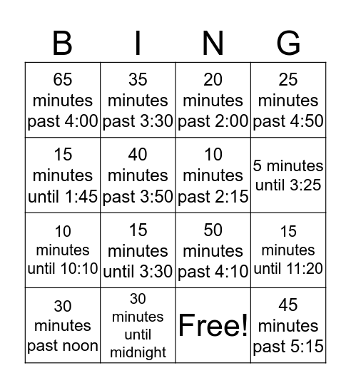 TIME-O Bingo Card
