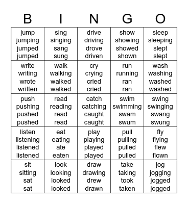 VERBS (Action) Words Bingo Card
