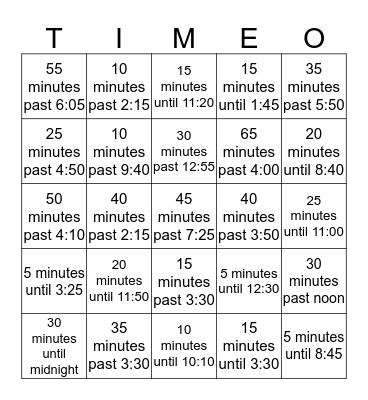 TIME-O Bingo Card