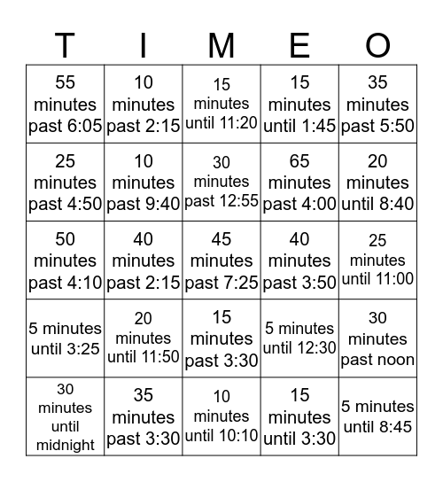 TIME-O Bingo Card