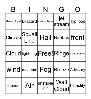 Weather Bingo Card