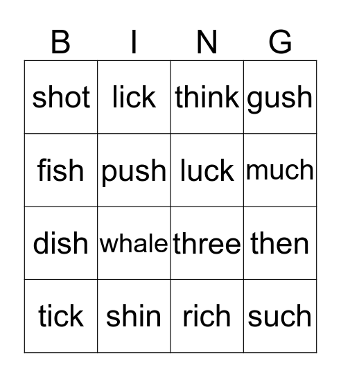 Diagraphs Bingo Card