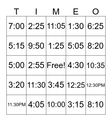 TIME-O Bingo Card