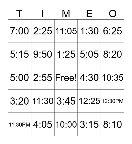 TIME-O Bingo Card