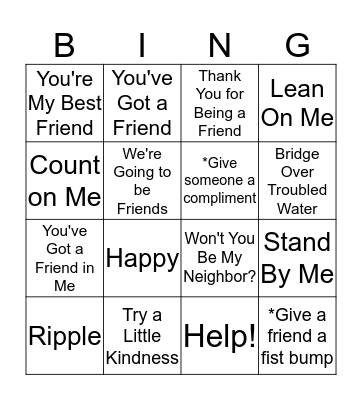 Kindness Week Bingo Card