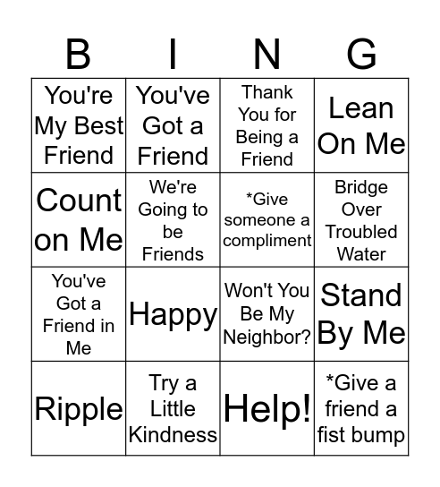 Kindness Week Bingo Card