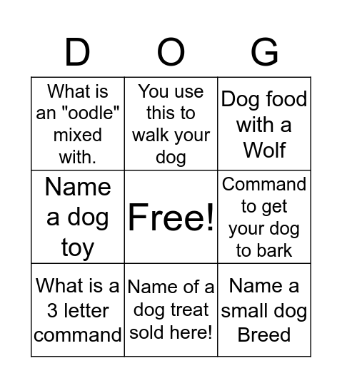 Doggie Bingo Card