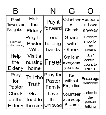Acts of Kindess Bingo Card