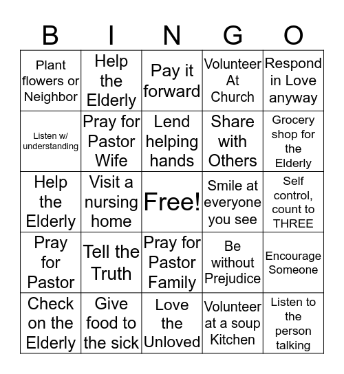 Acts of Kindess Bingo Card