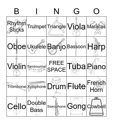 MUSIC INSTRUMENTS BINGO Card