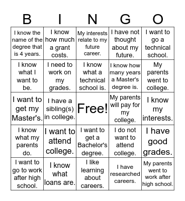 Career BINGO Card