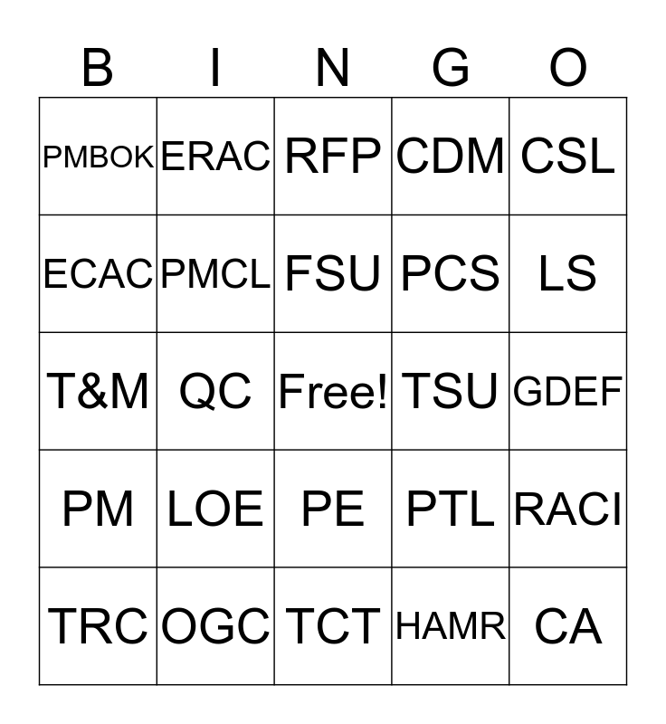 PM BINGO Card