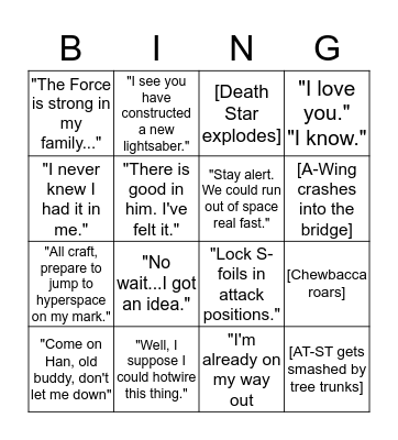 Star Wars Bingo Card