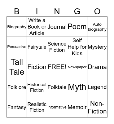 Genre Bingo Card