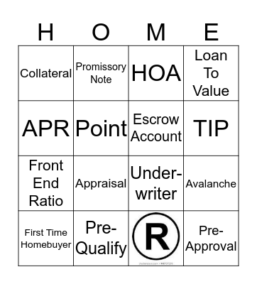 Homebuyer Education Bingo Card