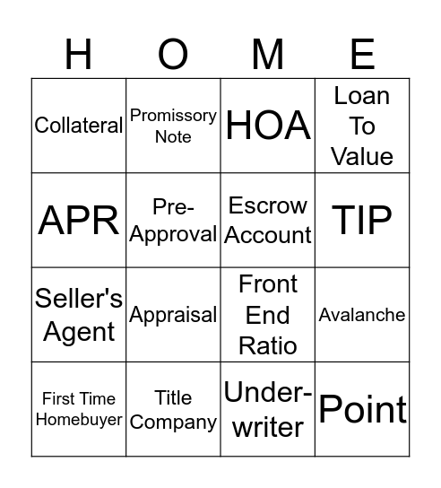 Homebuyer Education Bingo Card