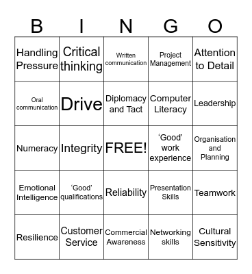 Employability Bingo Card