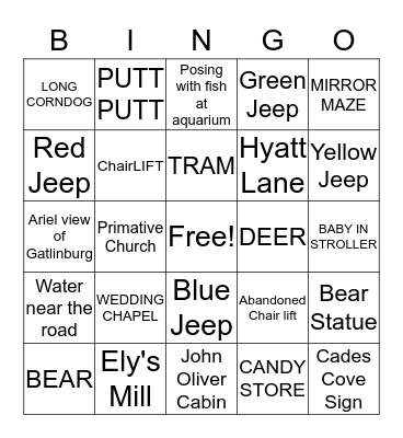 Gatlinburg Bingo Card
