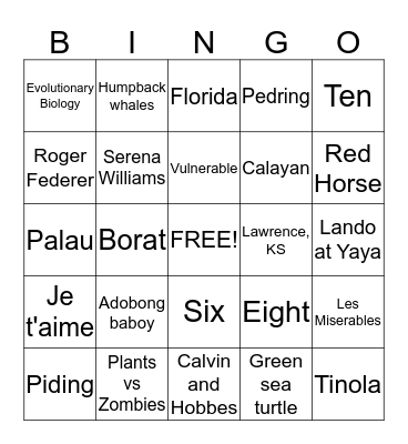 Cynthia & Carl's Wedding Bingo Card