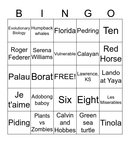 Cynthia & Carl's Wedding Bingo Card