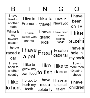 Untitled Bingo Card