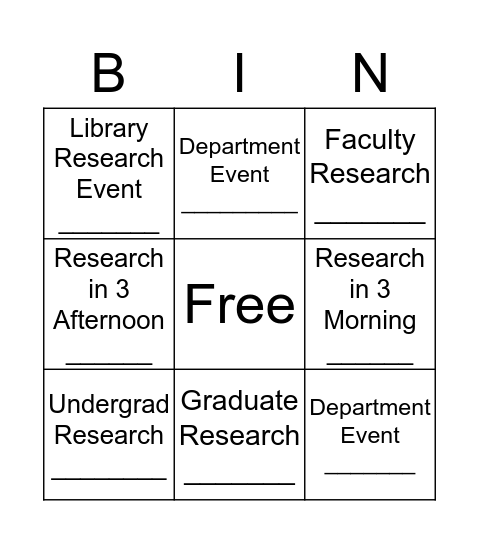 Research Day Bingo Card