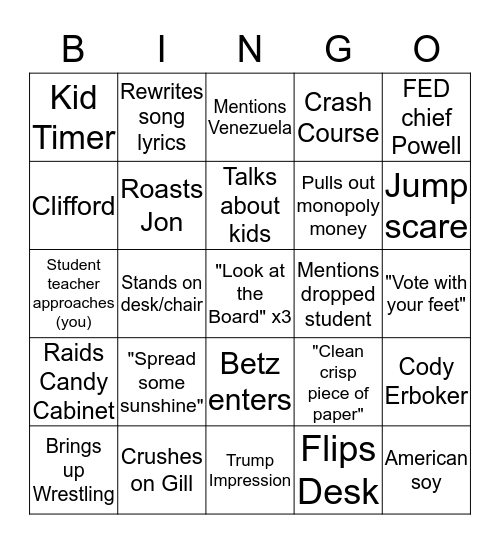 Garcia Bingo Card