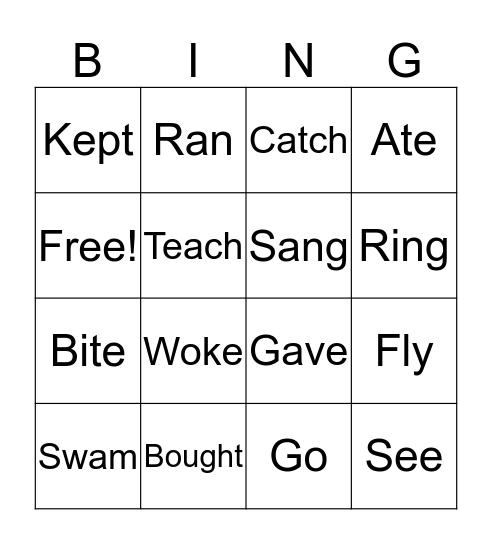 Irregular Verbs Bingo Card