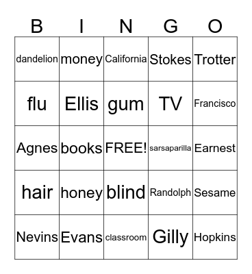 The Great Gilly Hopkins Bingo Card