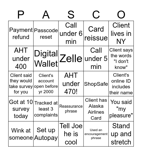 Pasco's Bingo Card