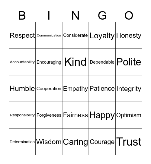 Character Bingo Card