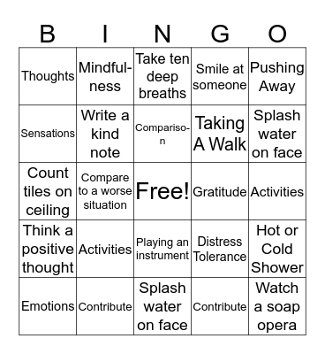 Coping Skills Bingo Card