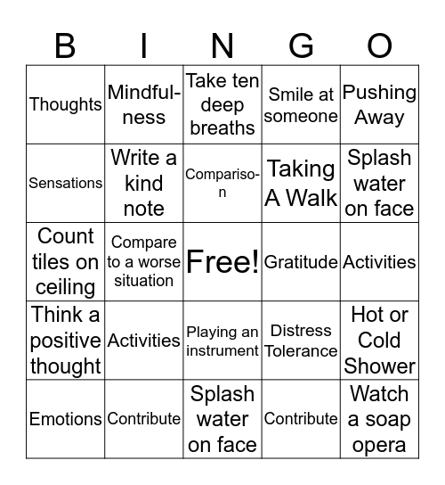 Coping Skills Bingo Card