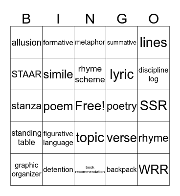 Unit 4 in Reading Bingo Card