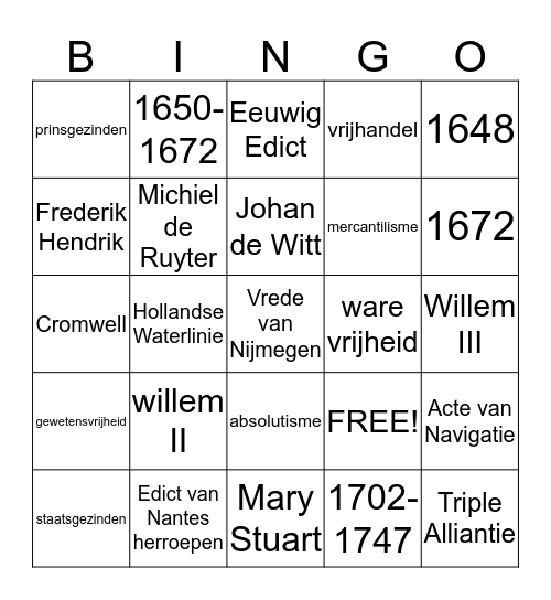 Republiek: 1648-1702 Bingo Card