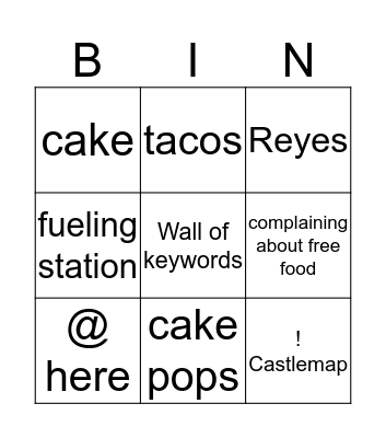 Freefood bingo Card