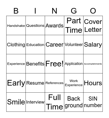 Getting a Job Bingo Card
