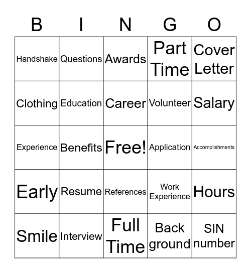 Getting a Job Bingo Card
