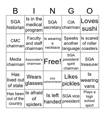 SGA BINGO Card