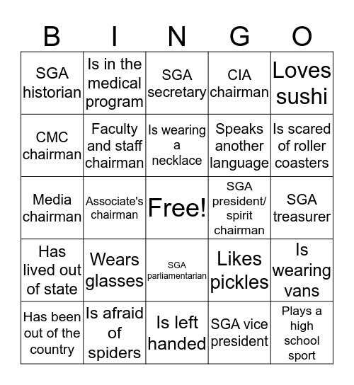 SGA BINGO Card