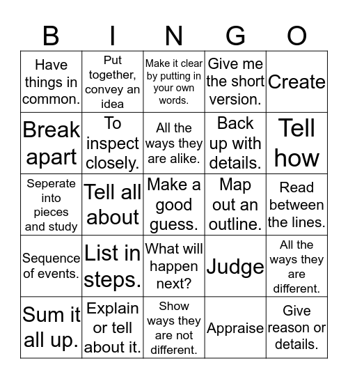 12 POWERFUL Words Bingo Card